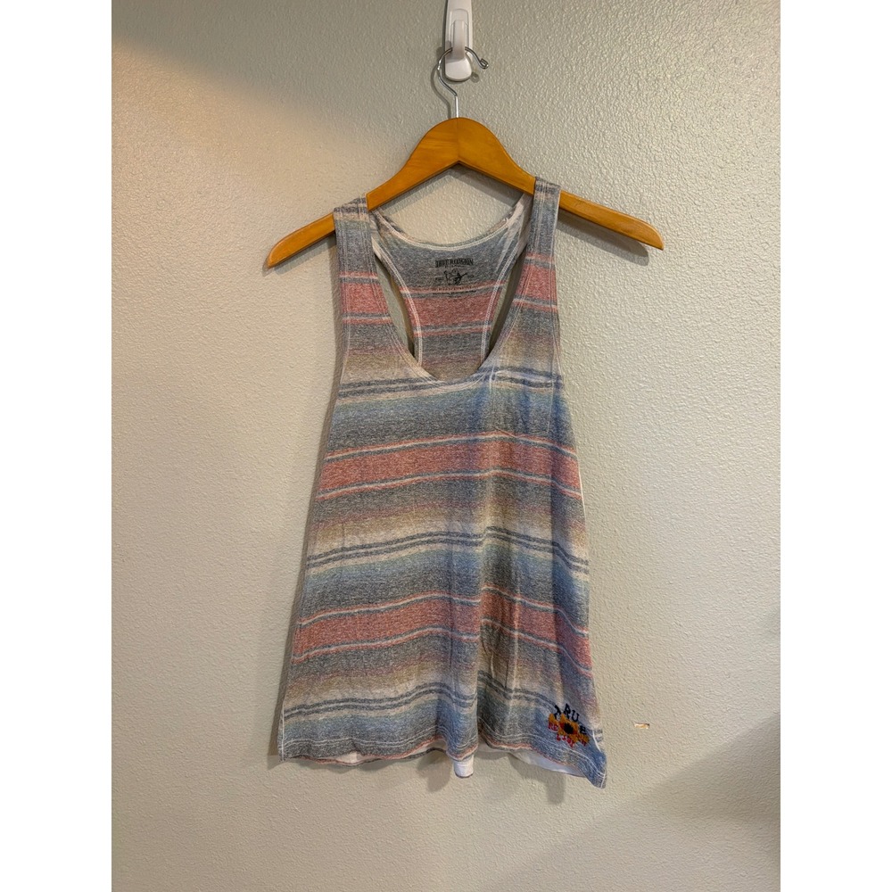 True Religion Tank Top Womens‎ Small Striped Racerback Multi-Color Sun Logo
